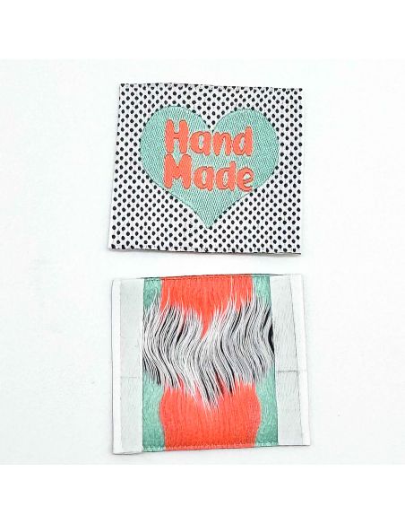 Set van 5 fluorescerende geweven labels om op te naaien Hand Made