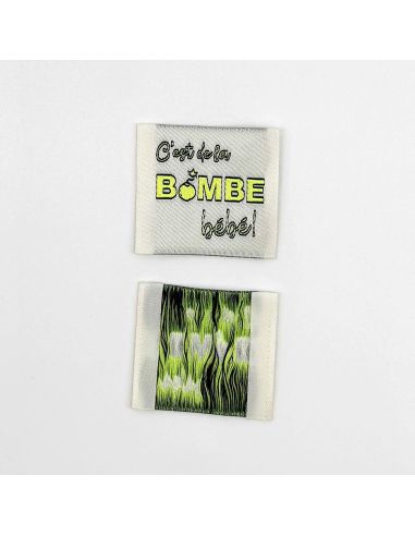 Set van 5 geweven labels om op te naaien Het is de bom Baby!