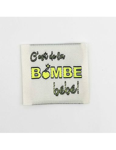 Set van 5 geweven labels om op te naaien Het is de bom Baby!