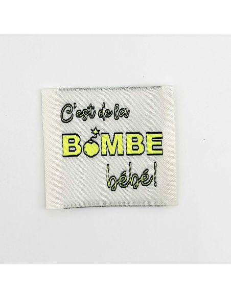 Set van 5 geweven labels om op te naaien Het is de bom Baby!