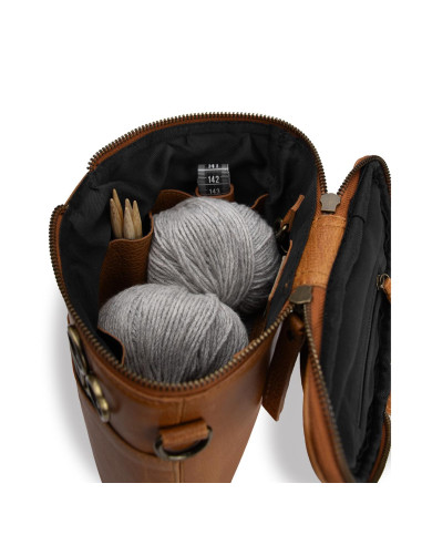 Leren opbergtas voor breien Muud Grace - Whisky