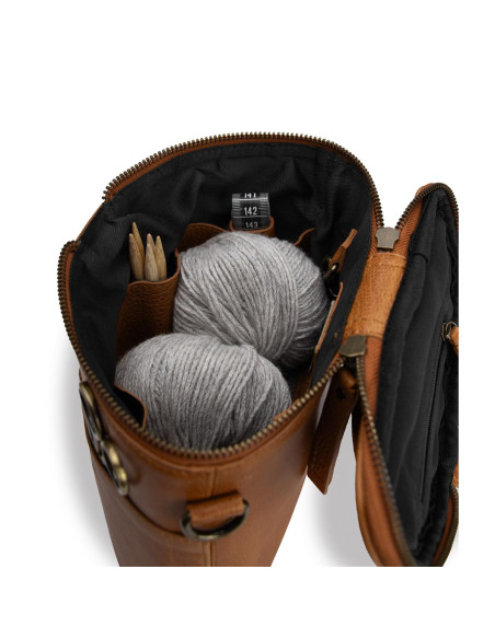 Leren opbergtas voor breien Muud Grace - Whisky