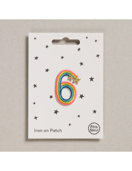 Strijkembleem - Regenboogcijfer 6