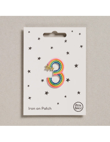 Strijkembleem - Cijfer 3 regenboog