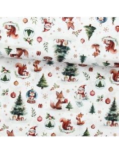 Katoenen popeline stof - Dounoël wit en groen