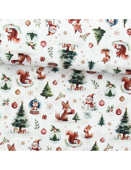 Katoenen popeline stof - Dounoël wit en groen