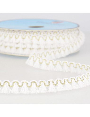 Lurex franjes galon 12 mm - Wit
