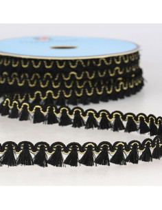 Lurex franjes galon 12 mm - Zwart