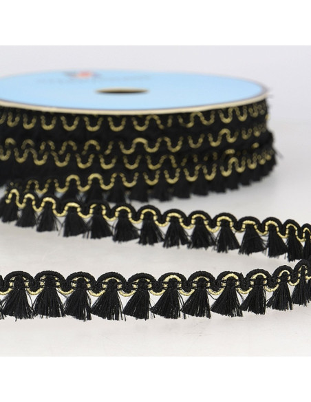Lurex franjes galon 12 mm - Zwart