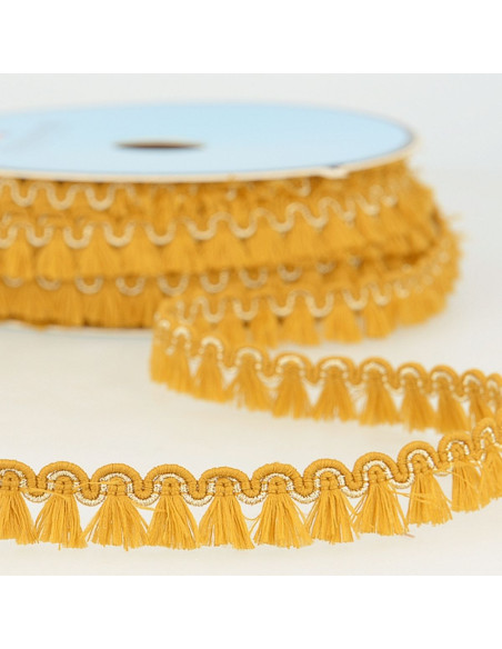 Lurex franjes galon 12 mm - Mosterdkleurig