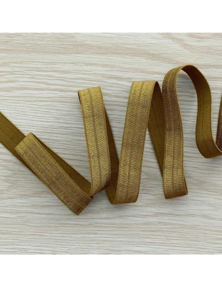 Voorgevouwen elastische biaisband satijn 15 mm breed - Licht kaki