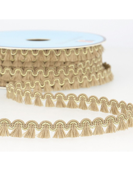 Lurex franjes galon 12 mm - Donkerbeige