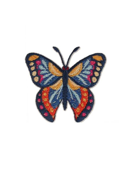 Strijkembleem vlinder - Blauw en oranje