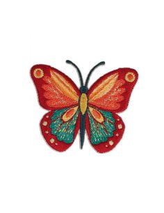 Strijkembleem vlinder - Rood, roze en turquoise
