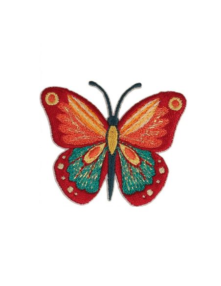 Strijkembleem vlinder - Rood, roze en turquoise