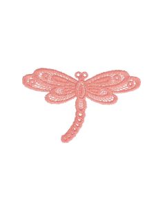Strijkembleem libelle kant - Roze