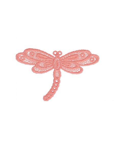 Strijkembleem libelle kant - Roze