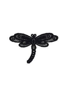 Strijkembleem libelle kant - Zwart