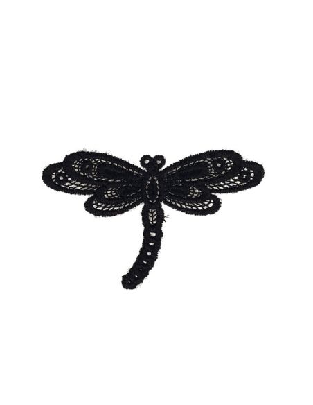 Strijkembleem libelle kant - Zwart