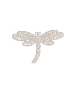 Strijkembleem libelle kant - Wit