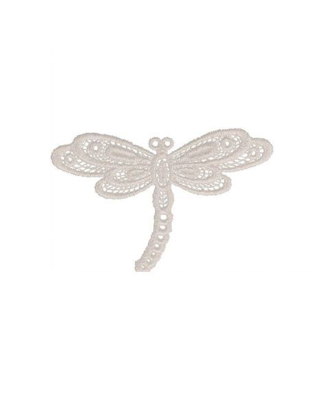 Strijkembleem libelle kant - Wit