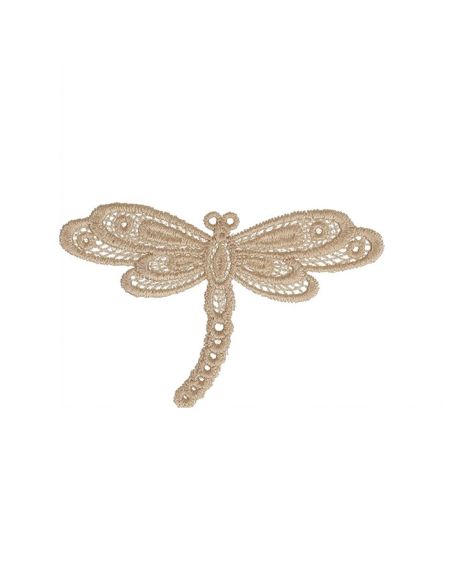 Strijkembleem libelle kant - Beige