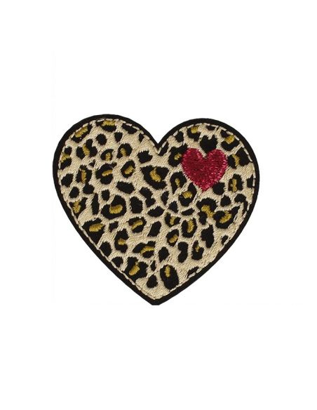 Strijkembleem hart - Beige panter