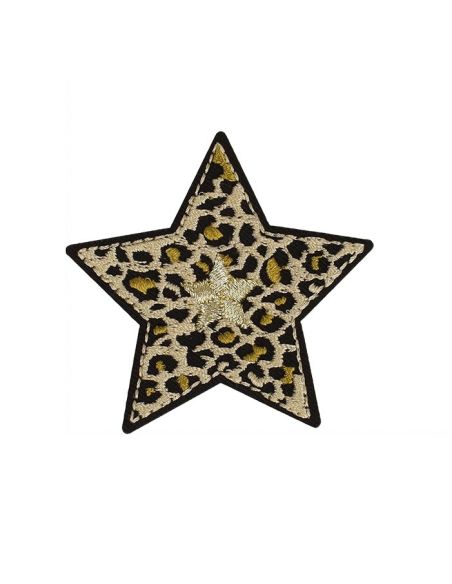 Strijkembleem ster - Beige panter