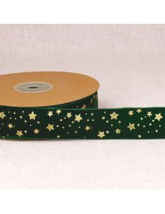 Fluwelen lint met kerststerren - Groen