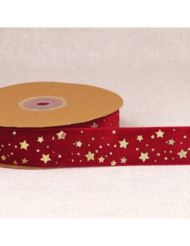 Fluwelen lint met kerststerren - Rood