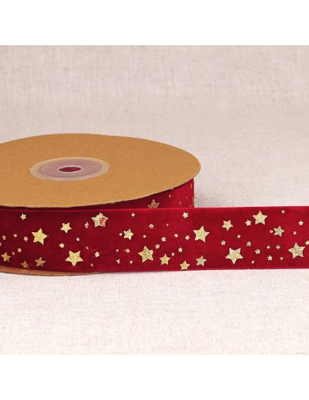 Fluwelen lint met kerststerren - Rood