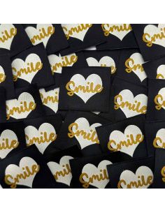 Set van 5 geweven labels om op te naaien Smile