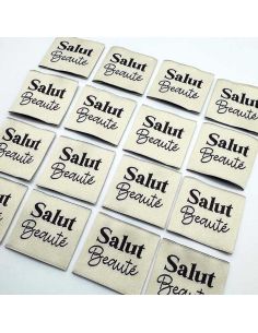 Set van 5 geweven labels om op te naaien Hallo schoonheid - Crème 2