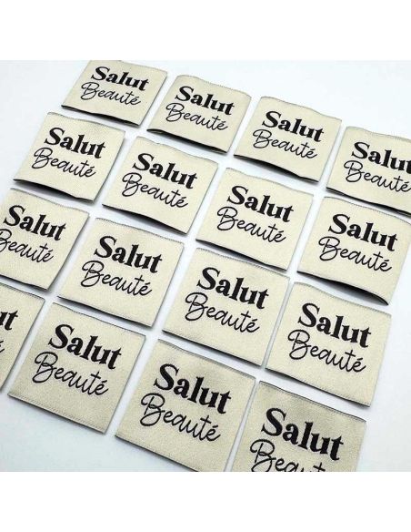 Set van 5 geweven labels om op te naaien Hallo schoonheid - Crème