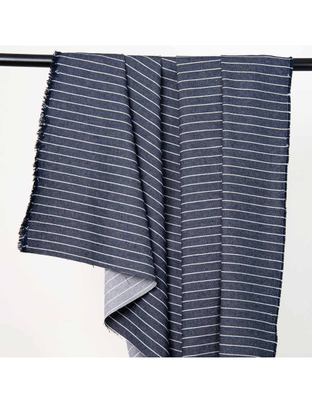 Denim Stof Brede Strepen Middenblauw - Atelier Brunette