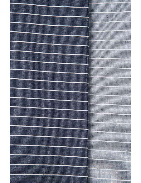 Denim Stof Brede Strepen Middenblauw - Atelier Brunette