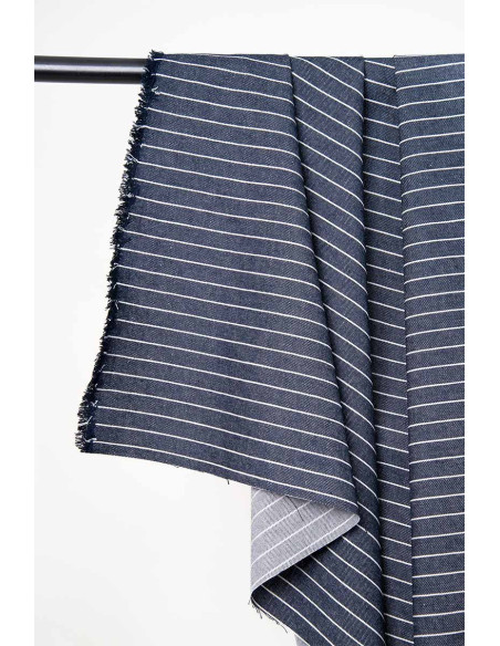 Denim Stof Brede Strepen Middenblauw - Atelier Brunette