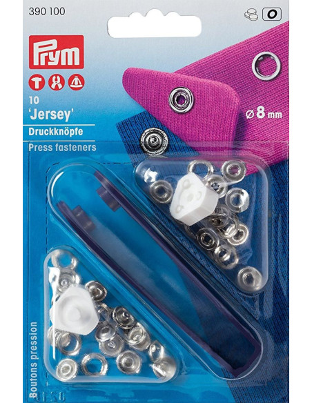 Doos met 10 nikkel jersey drukknoopjes met gereedschap 8 mm