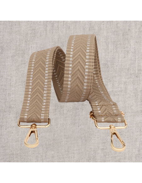 Chevron tasriem met karabijnhaken - Beige