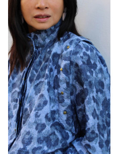 Vlamviscose stof Denim Luipaard - My Dress Made 2