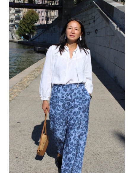 Tissu viscose flammé Denim Léopard - My Dress Made