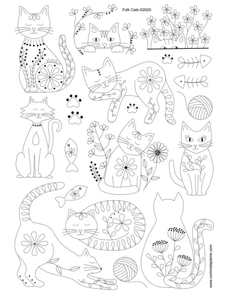 Wateroplosbare borduuroverdrachtsvellen - Folkloristische katten