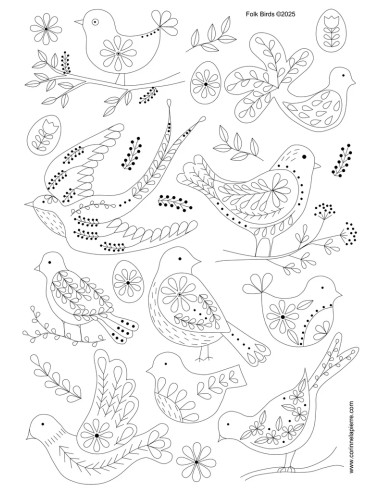 Wateroplosbare borduurtransferbladen - Folkloristische vogels