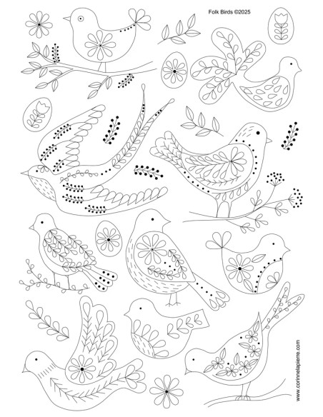 Wateroplosbare borduurtransferbladen - Folkloristische vogels