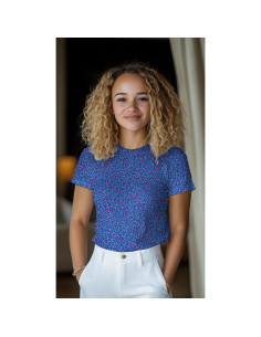 Geribbelde katoenen jersey stof - Kobalt luipaard 2