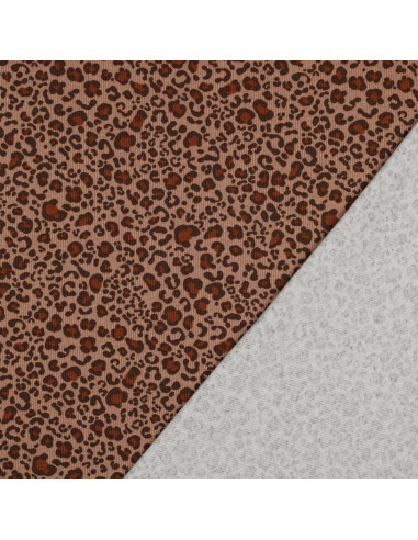 Geribbelde katoenen jersey stof - Beige luipaard