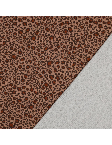 Geribbelde katoenen jersey stof - Beige luipaard