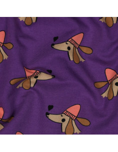 Sweatstof met honden en harten - Paars