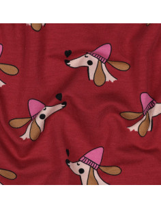 Sweatstof met honden en harten - Rood