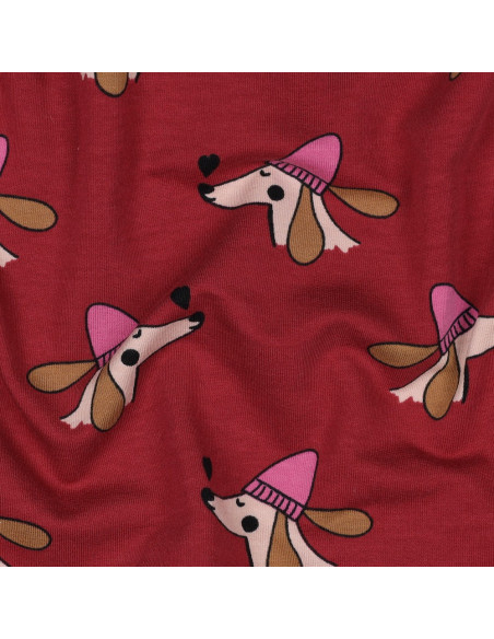 Sweatstof met honden en harten - Rood